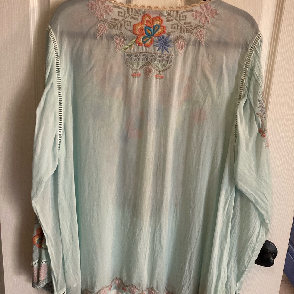 Johnny Was Floral Embroidered Blouse - Sea Foam - Picture 5 of 5